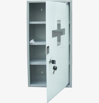 Medicinskåp Grå från Demerx med lås och tre hyllplan