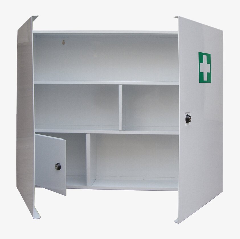 Medicinskåp Vit från Demerx med grönt första hjälpen-kors