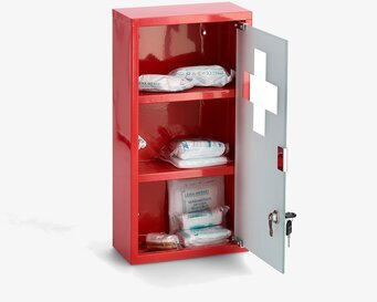 Bild av rött medicinskåp: säkerhet och stil i fokus